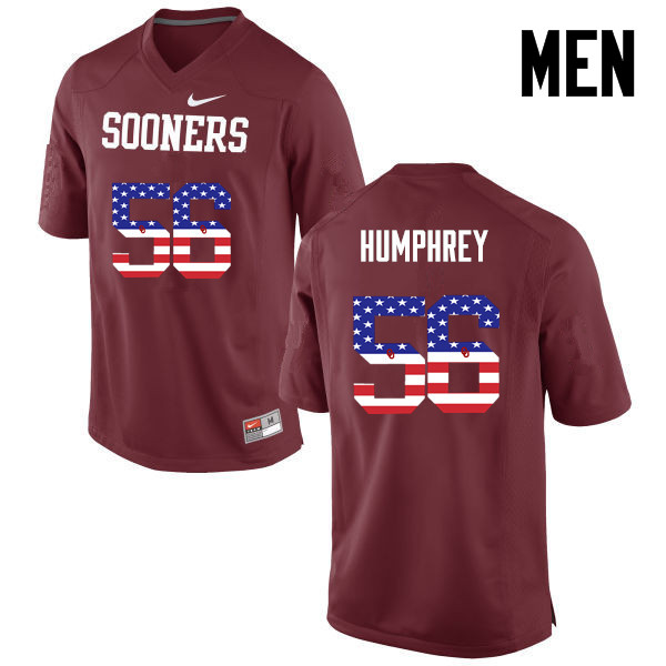 Men Oklahoma Sooners #56 Creed Humphrey College Football USA Flag Fashion Jerseys-Crimson - Click Image to Close